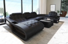 Leder Sofa Wohnlandschaft Elegante U Form komplett in schwarz
