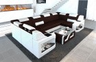 Sofa Padua U Form mit LED Beleuchtung und Ablagen in Strukturstoff Hugo10 - dunkelbraun