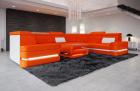 U Form Sofa Positano Mini mit LED, USB und in einem Stoffbezug in orange - SunVelvet1012 - Nebenfarbe weiß