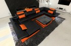 Luxus Wohnlandschaft Enzo U Form LED schwarz-orange
