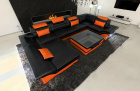 Luxus Wohnlandschaft Enzo U Form Mini in schwarz-orange