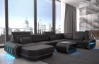XXL Couch Wohnlandschaft Roma U Form mit LED - schwarz-grau