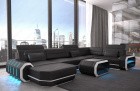 XXL Couch Wohnlandschaft Roma U Form mit LED - schwarz-weiss