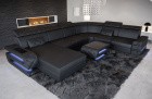 Sofa Wohnlandschaft Bologna XXL Leder Form in schwarz