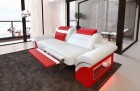 2 Sitzer Couch Monza in weiß-rot - Die LED Beleuchtung, USB Anschluss und Relaxfunktion sind optional erhältlich.