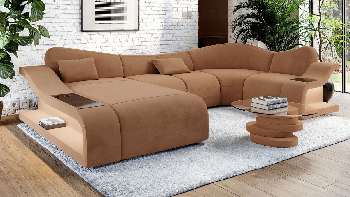 Design Polster Sofa Cardito U Form mit Antarastoff Bezug komplett in der Farbe Bison