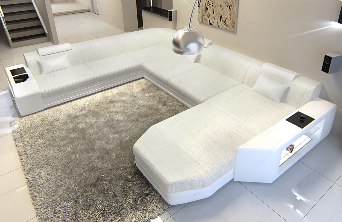 Sofa Wohnlandschaft Prato mit XXL LED und Stoffbezug