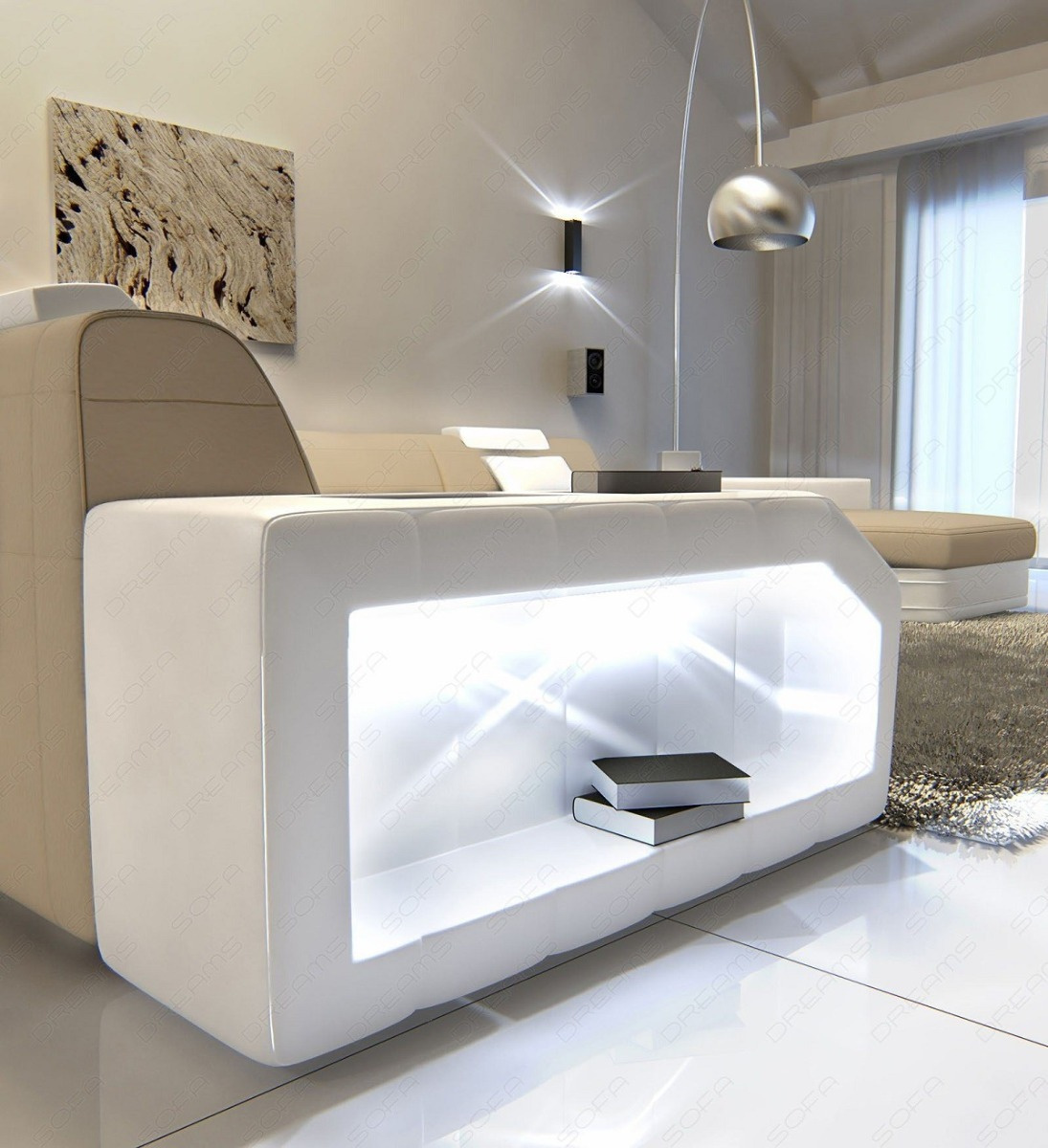 Sofa Wohnlandschaft Prato XXL mit Stoffbezug LED und