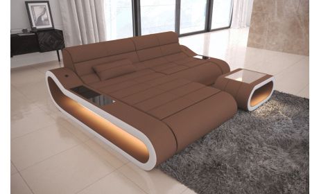 Stoffcouch Concept L kurz Form mit LED-Beleuchtung in hellbraun - Mineva5 
