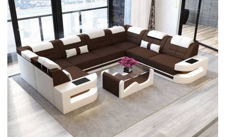 Stoff Wohnlandschaft Como U-Form mit LED