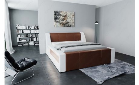 Modernes Wasserbett Fermo mit Kunstleder Bezug als Komplett-Set in dunkelbraun-weiß