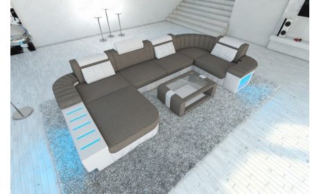 Stoff Wohnlandschaft Bellagio U Form in Strukturstoff hellgrau - Hugo19