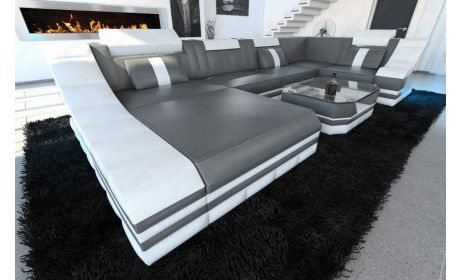 Designer Wohnlandschaft mit Beleuchtung grau- weiß