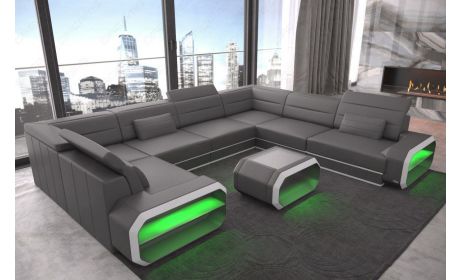 Leder Wohnlandschaft Verona U-Form Mini