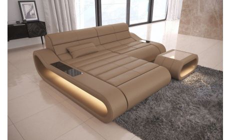 Ledercouch modern mit Beleuchtung Concept L Form - sandbeige