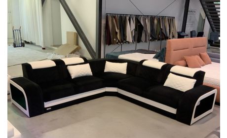 Polstersofa Foggia L Form Mikrofaser Schwarz-Weiß - Outlet