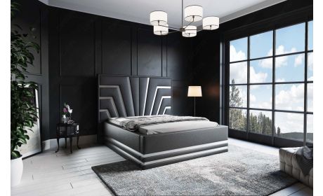 Design Komplettbett Cecina in Schwarz mit silbernen Leisten - Im Set mit Matratze und Lattenrost