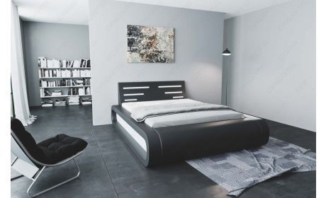 Design Komplettbett Sorano mit LED Beleuchtung in schwarz-weiß - Kunstleder