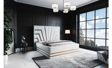 Deluxe Boxspringbett Cecina in Weiß mit goldenen Leisten