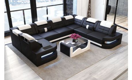 Leder Couch Como U Form mit Beleuchtung – Modern & Stilvoll