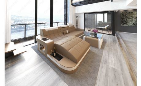 Design Ledersofa Wave L-Form mit LED