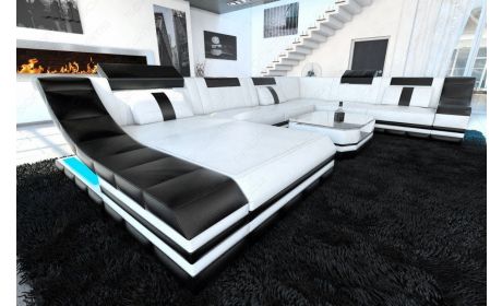 Turino XXL Leder Wohnlandschaft weiß- schwarz