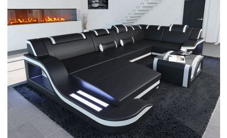 Mini Design Wohnlandschaft Palermo U-Form mit LED