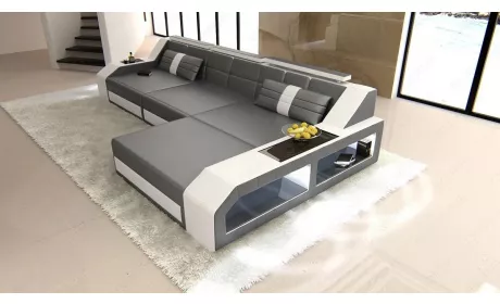 Design Ledersofa Arezzo L-Form mit LED