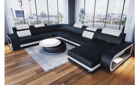 Leder Wohnlandschaft Berlin XXL Schwarz-Weiß