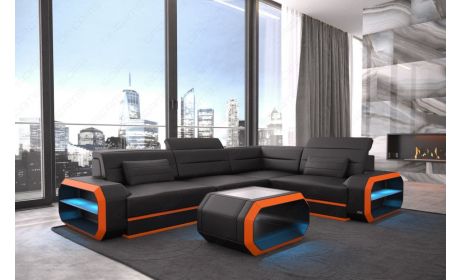 Mini Ledercouch Verona L Form mit LED – Modern und Bequem