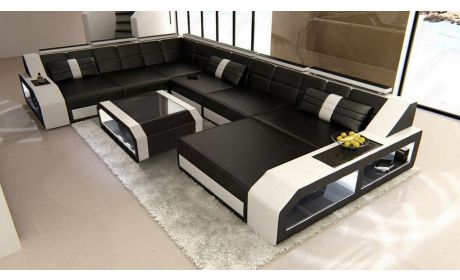 Leder Wohnlandschaft Matera XXL in Schwarz-Weiß