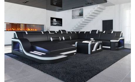 Leder Wohnlandschaft Palermo XXL Schwarz-Weiß