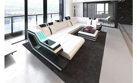 Ledersofa Wohnlandschaft Ravenna U-Form LED