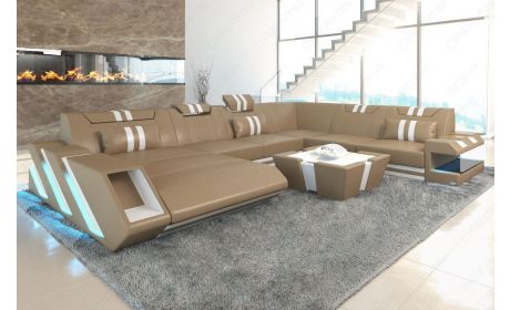 Luxus Sofa Apollonia XXL mit Recamiere in sandbeige-weiss