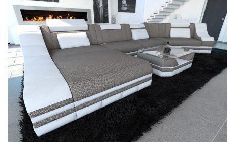 Design Polster Wohnlandschaft Turino C Form in hellgrau - Hugo19 Strukturstoff