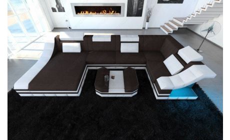 Stoff Wohnlandschaft Turino U Form in graubraun - Hugo19