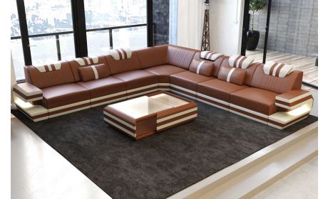 Ledersofa Ragusa L-Form Dunkelbraun-Vanille - Outlet