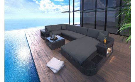 Rattan Sofa Wave U-Form – Grau