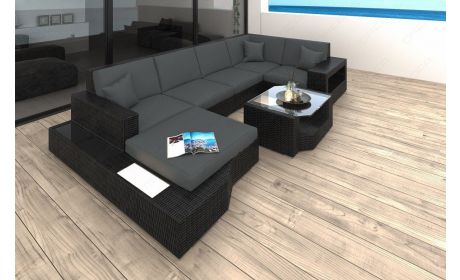 Rattan Sofa Messana U-Form – Grau