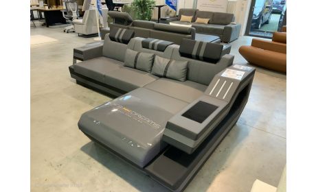 Ecksofa Ravenna L Form Kunstleder Grau-Schwarz - Outlet