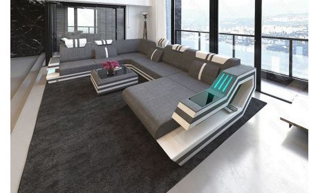 Polstersofa Ravenna XXL Strukturstoff Grau mit Bett und USB - Outlet