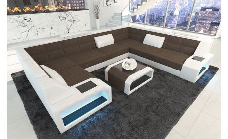 Stoff-Wohnlandschaft Pesaro Mini mit LED-Beleuchtung