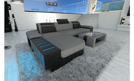 Mini Leder-Stoff Couch Bellagio L-Form mit LED