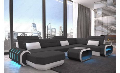 Polster Wohnlandschaft Roma U Form mit Mikrofaser Stoffbezug Mineva8 Dunkelgrau - Weiß