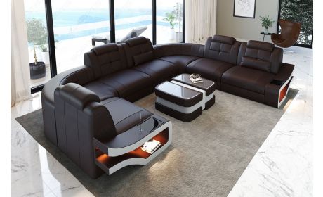 Leder Wohnlandschaft Elena U Form Mini