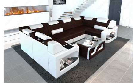 Moderne Polster Wohnlandschaft Padua U Form in graubraun - Hugo16 Strukturstoff