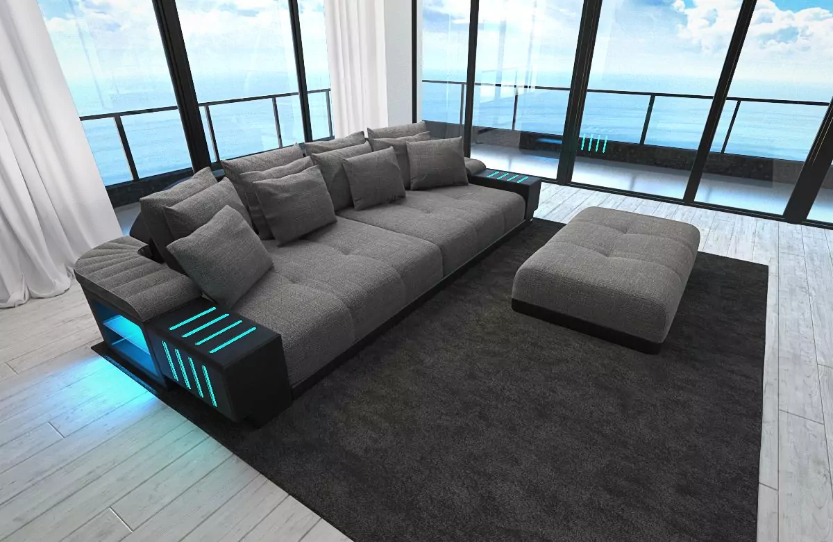 Bigsofa Bellagio Stoff Schwarz Grau