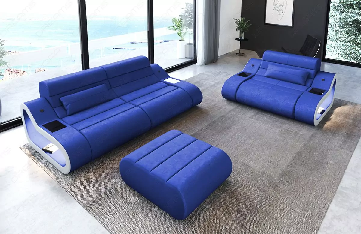 Samt-Sofagarnitur Concept 2+1 – Eleganz in Blau